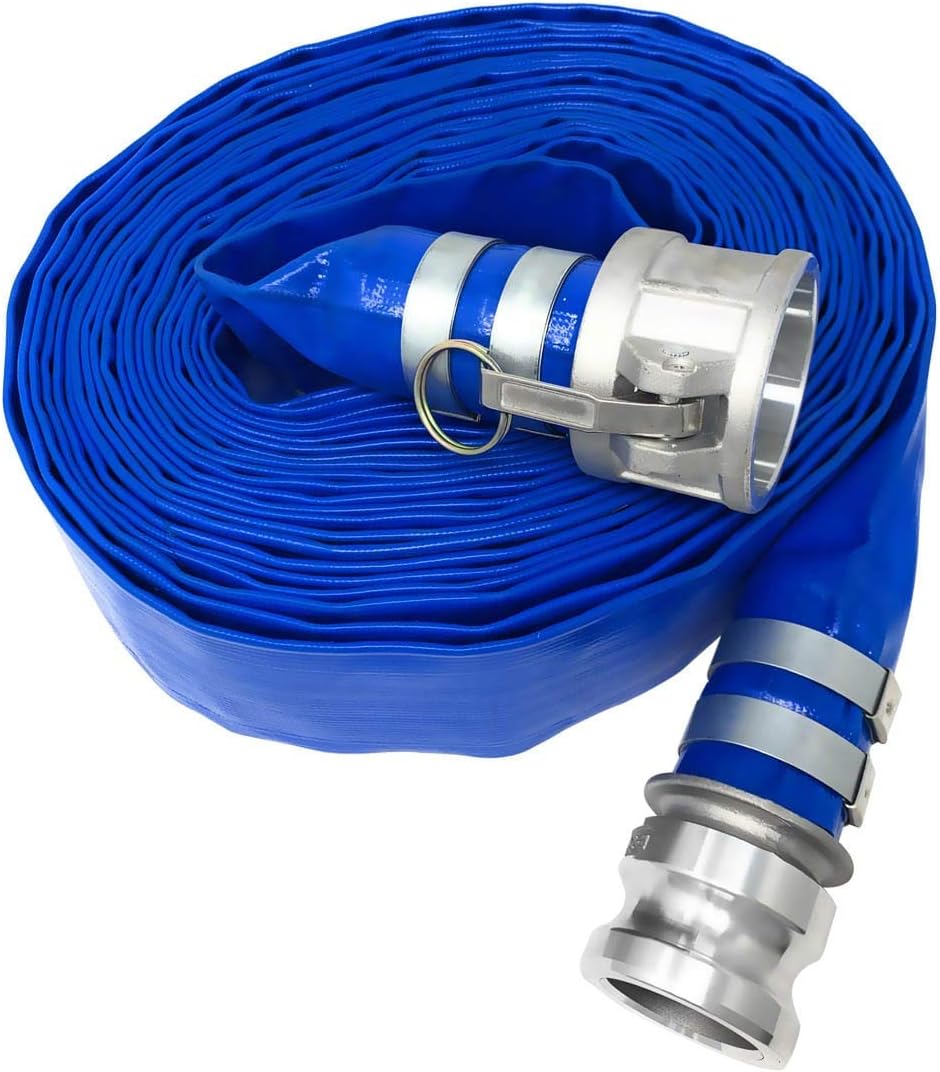 2 x 50' Blue Lay Flat PVC Hose Assembly with Aluminum Cam and Groove Fittings J4976