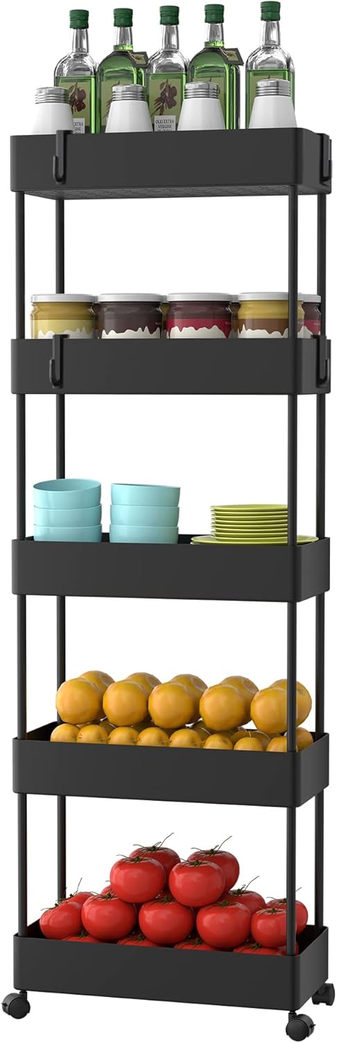 5 Tier Rolling Storage Cart with Wheels T3626