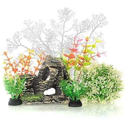 Plastic 7 Pieces Artificial Fish Tank Decor Set F556