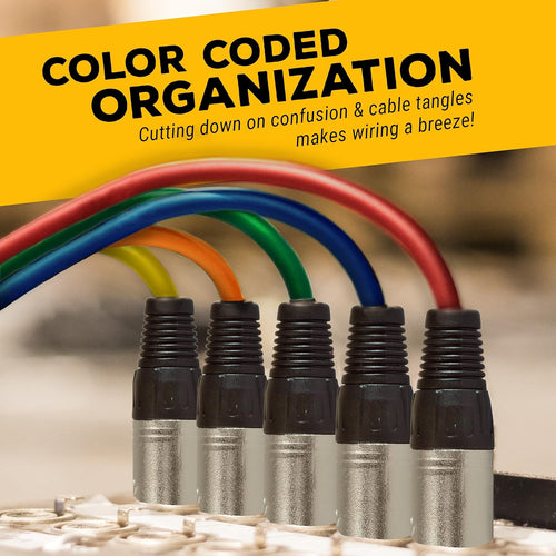12ft XLR Male to XLR Female Colored Cables 6 Pack I82688