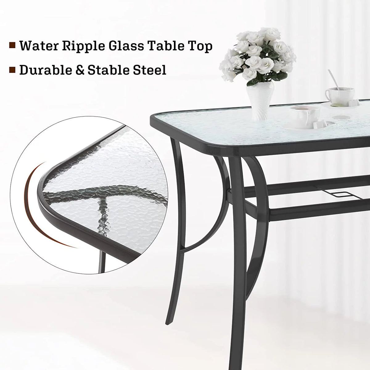 Black 47 inch Tempered Glass Patio Dining Table P984141
