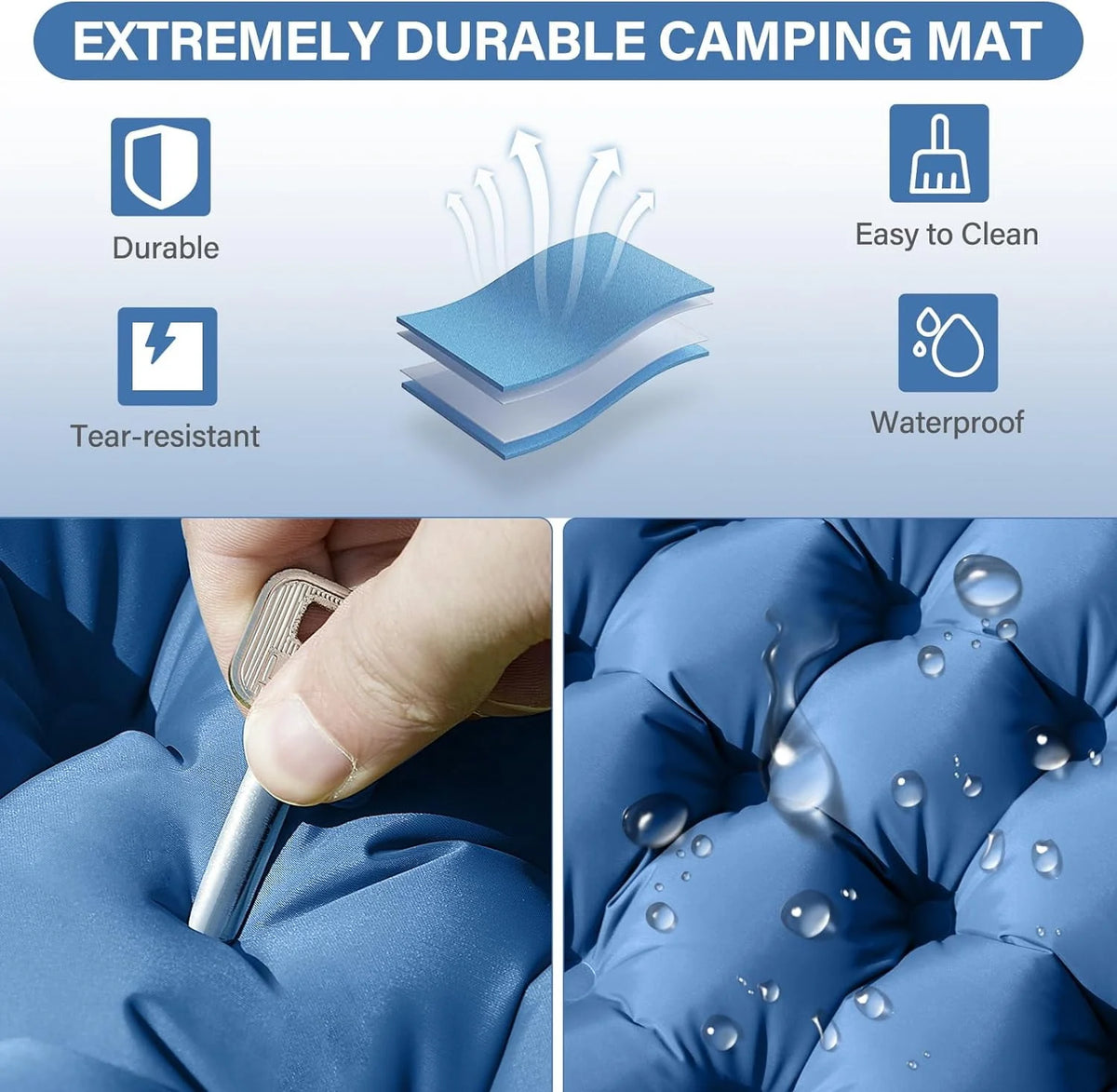 Double Camping Sleeping Pad 4 Extra-Thick 2 Person with Pillow Inflatable Mat A576