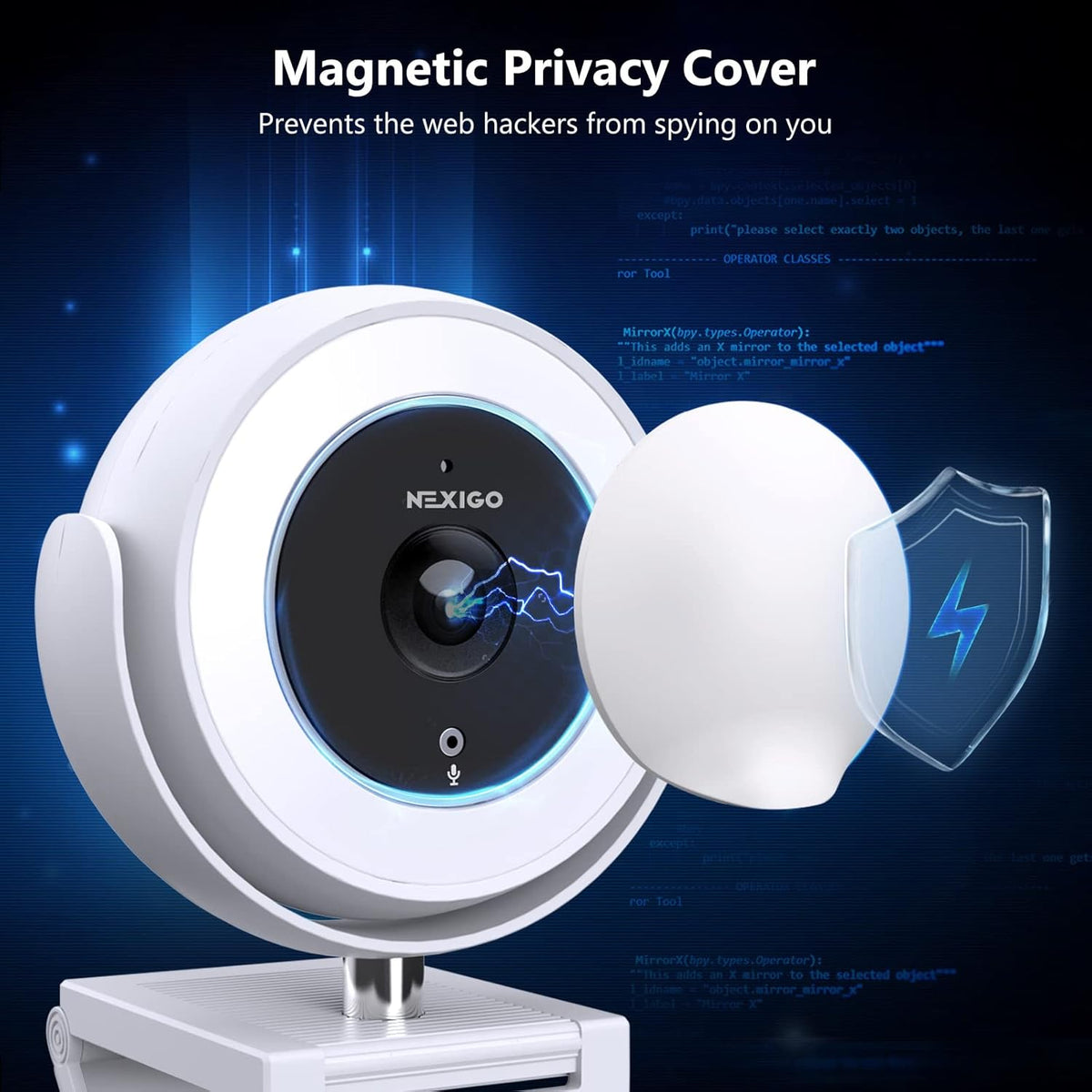 1080P Zoomable Webcam with Remote Control, Privacy Cover, White I184