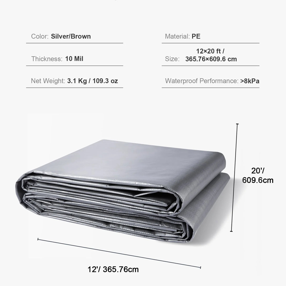 12 x 20 ft Heavy Duty Waterproof Plastic Tarp J98834