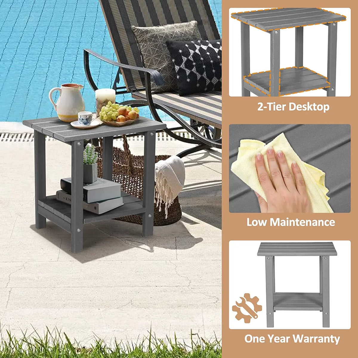 2-Tier HDPE Weather Resistant Round Outdoor Side Table T342