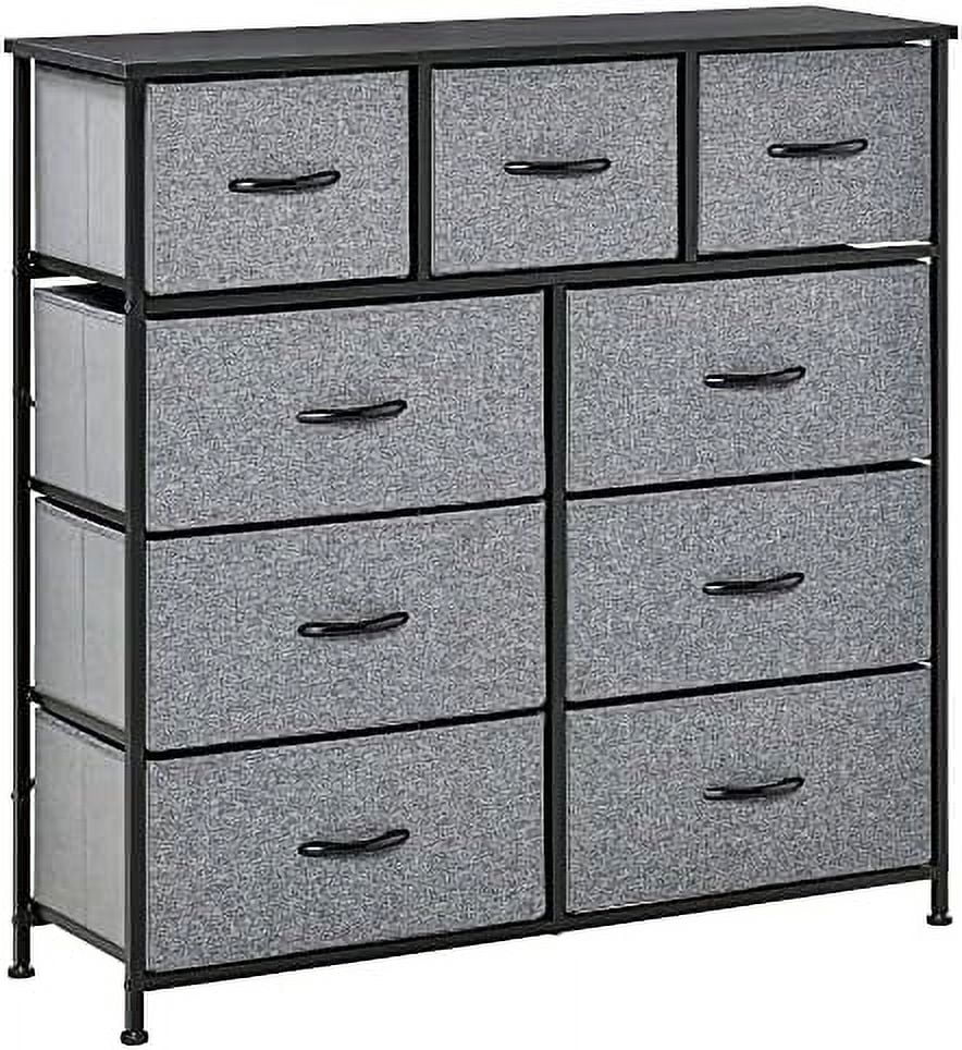 9 Drawer Fabric Dresser with Wood Top D652