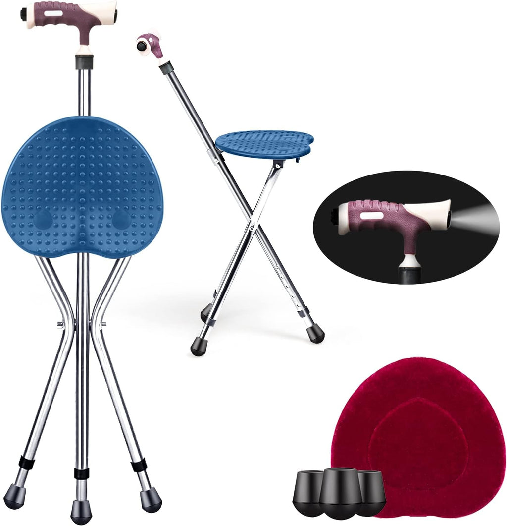 Folding Aluminum Cane Chair with Seat and LED Light W45253