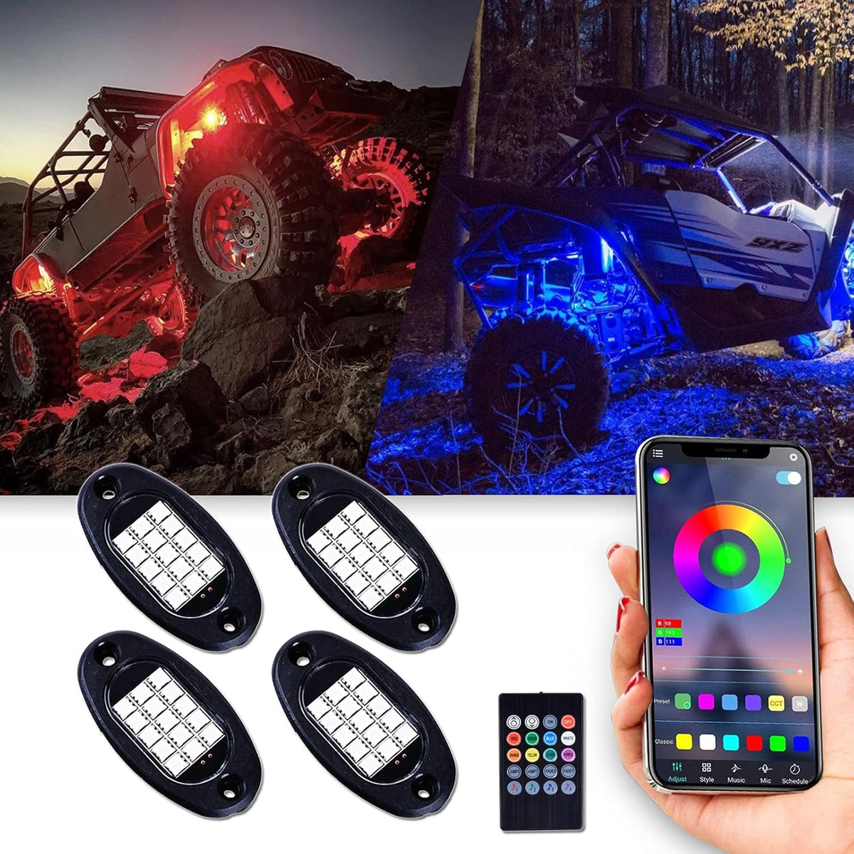 RGB LED Rock Lights 120 LEDs Waterproof 8Pods P118