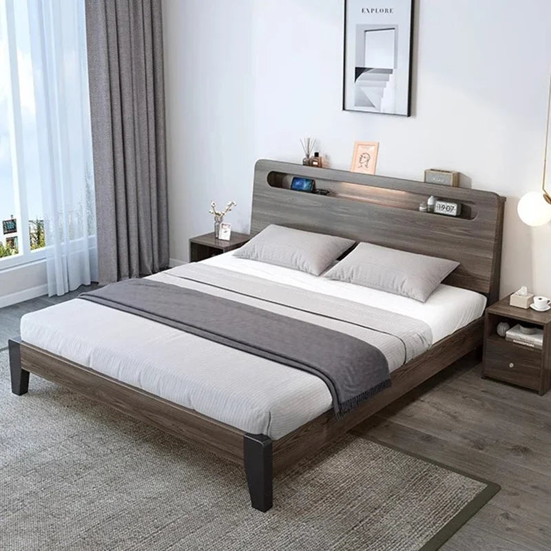 Wooden Frame Bed with Led Light U784390