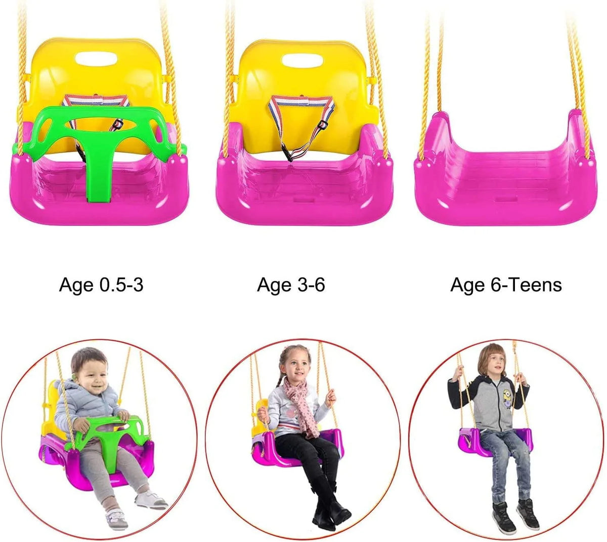 3-in-1 Kids Swing Seat with High Back and T-Bar Light Green N933