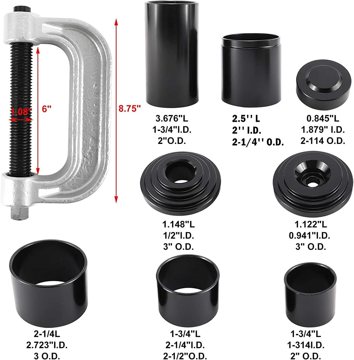 10Pcs Heavy Duty Ball Joint Press U Joint Tool Kit with 4 Adapters W58038