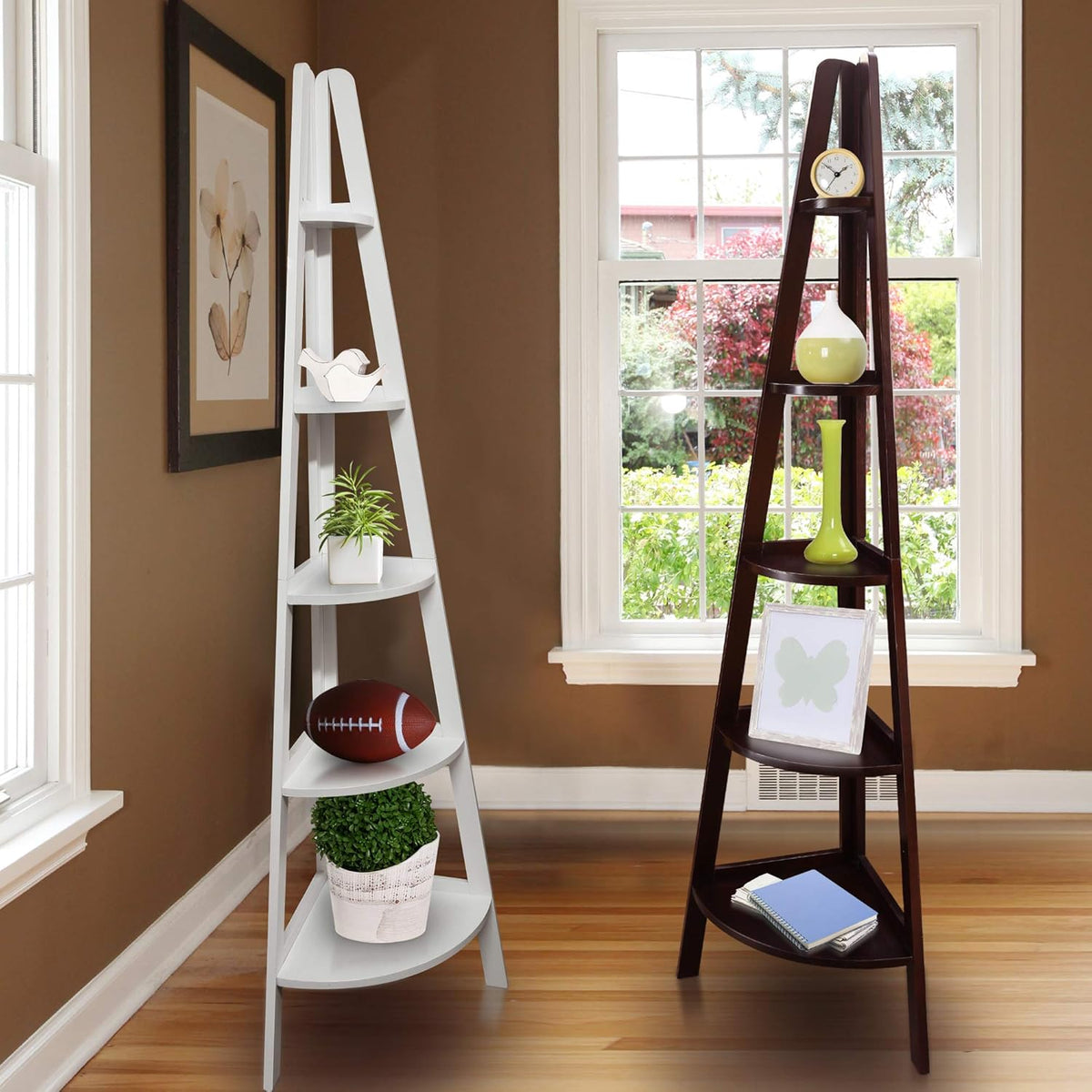 White 5-Shelf Corner Ladder Bookcase Q54632