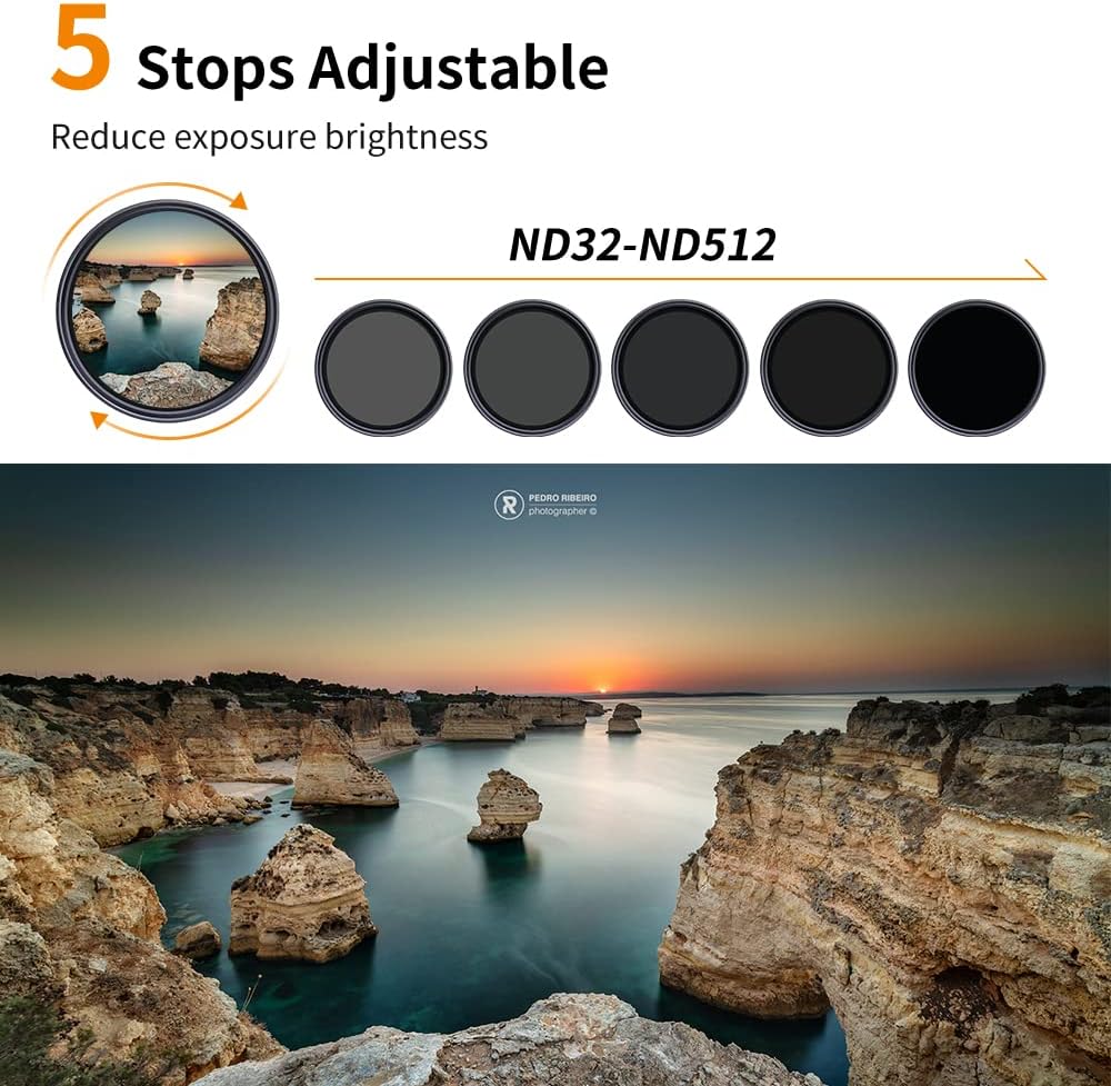 55mm Variable ND Filter ND32-ND512 5-9 Stops Neutral Density Lens Filter Y66844