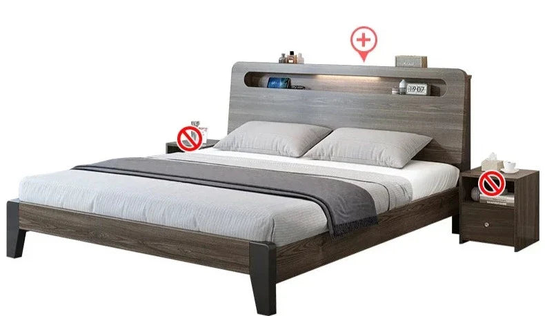 Wooden Frame Bed with Led Light U784390
