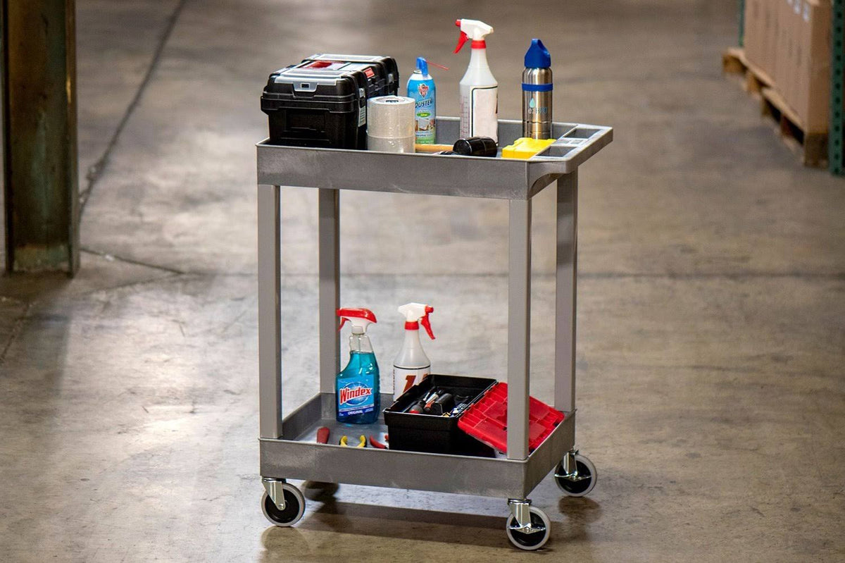 Black Two Shelf Plastic Utility Tub Cart E971618