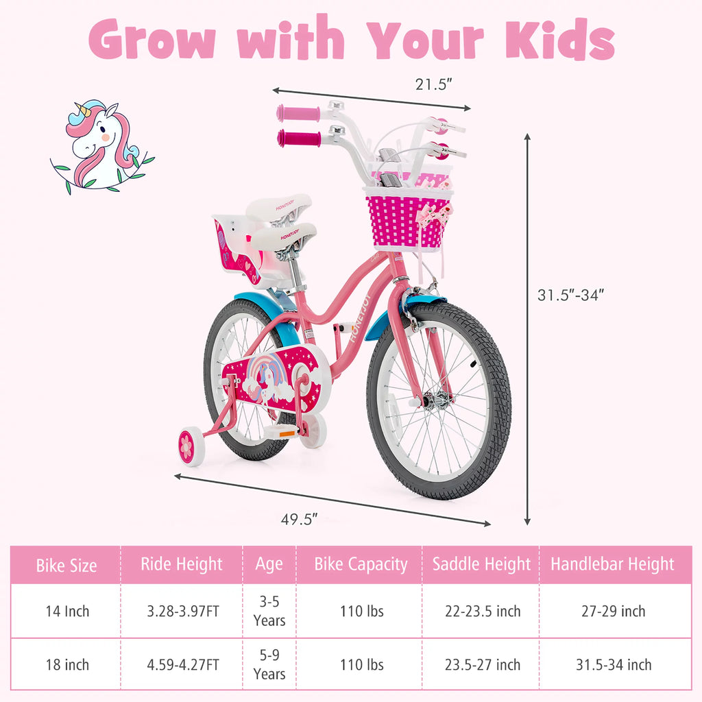 18 Inches Kids Bicycle with Training Wheels & Basket L90680