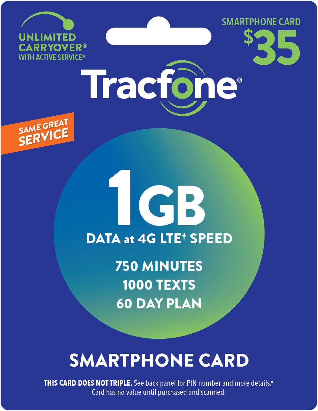 Smartphone Only Plan - 60 Days / 750 Minutes / 1000 texts / 1GB Data Q22360