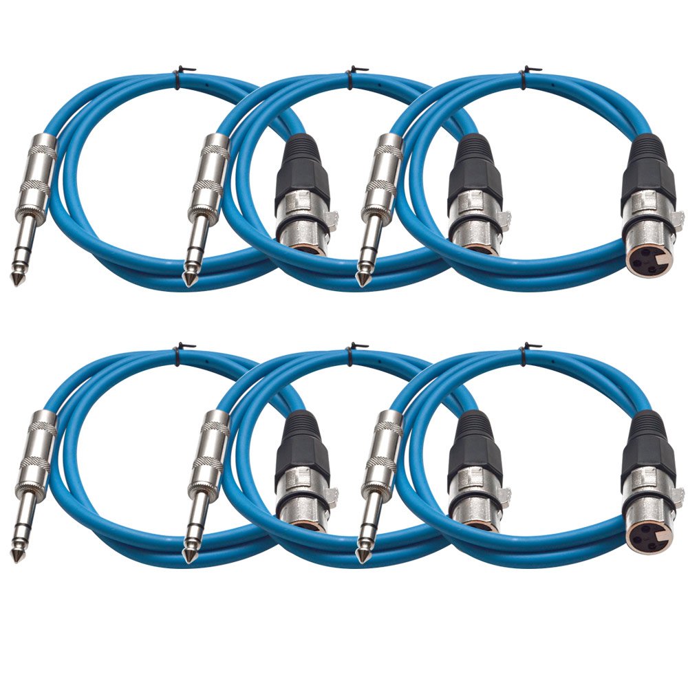 6 Pack of 25 Ft XLR Female to 1/4 TRS Patch Cable K130