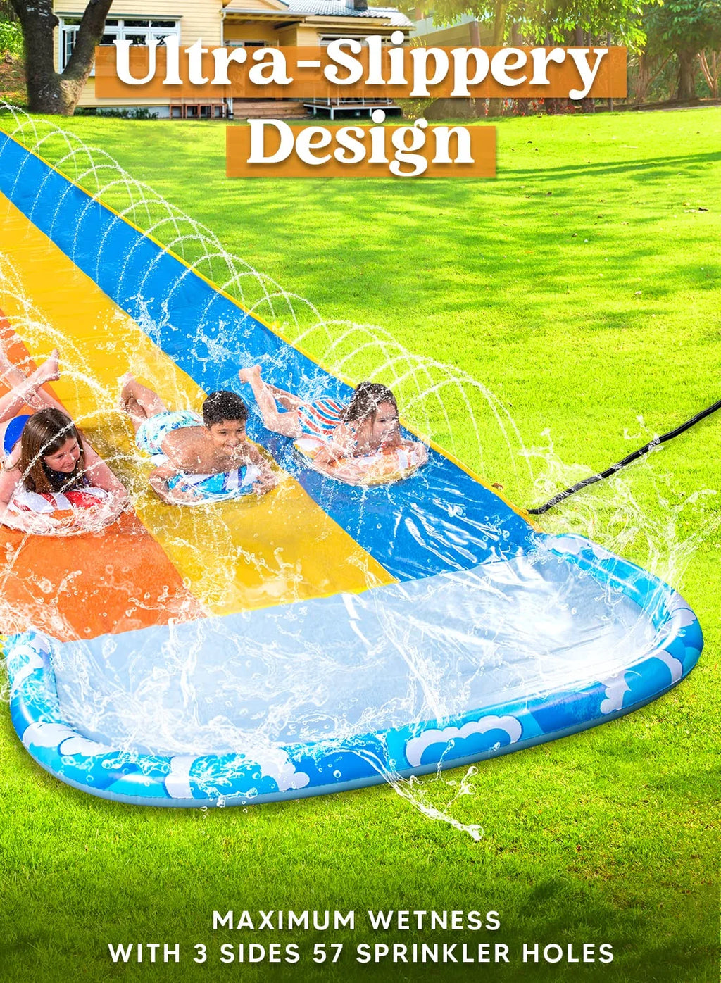 22.5ft Triple Water Slide and 3 Boogie Boards P6553