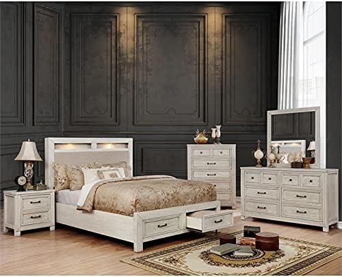 Antique White Wood Nightstand with USB Outlet Q171928