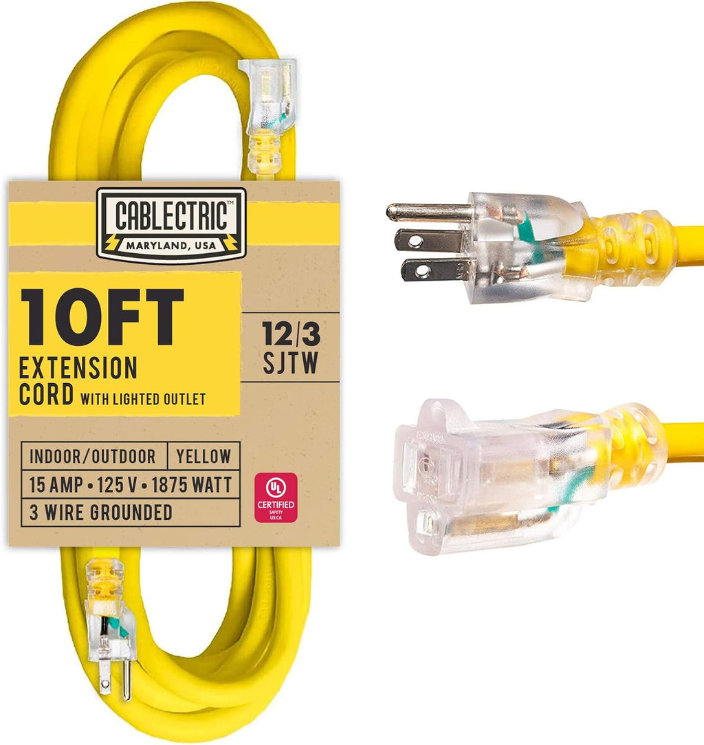 100 Ft 12 Gauge Heavy Duty Yellow Extension Cord S455