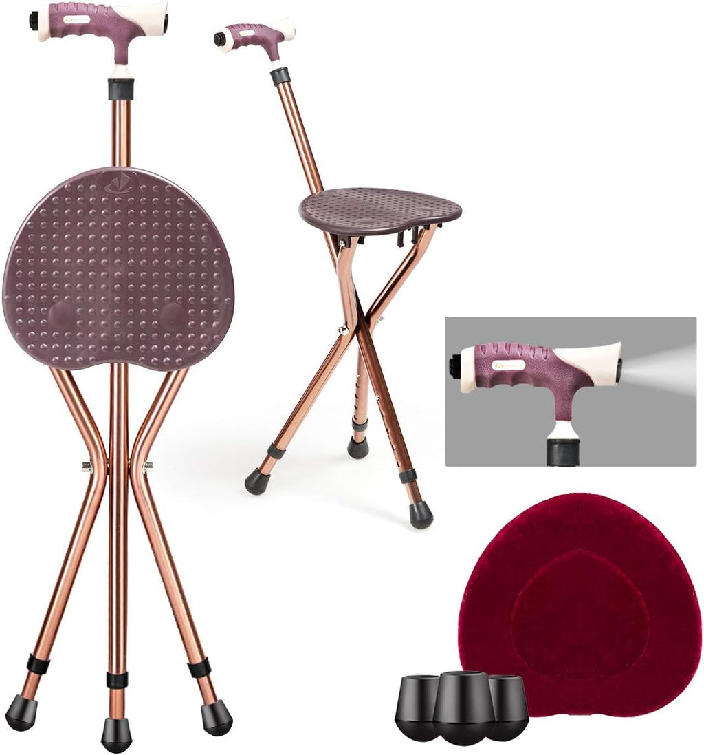 Folding Aluminum Cane Chair with Seat and LED Light W45253