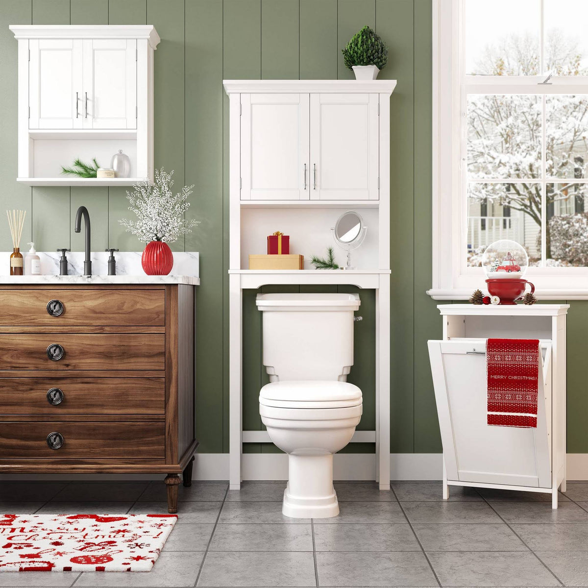 White Two Door Wall Cabinet with Open Shelf U11647