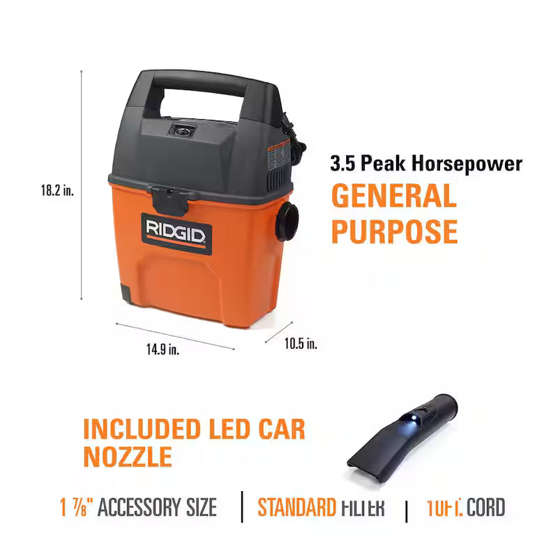 3 Gallon 3.5 Peak HP Portable Wet/Dry Shop Vacuum D502425