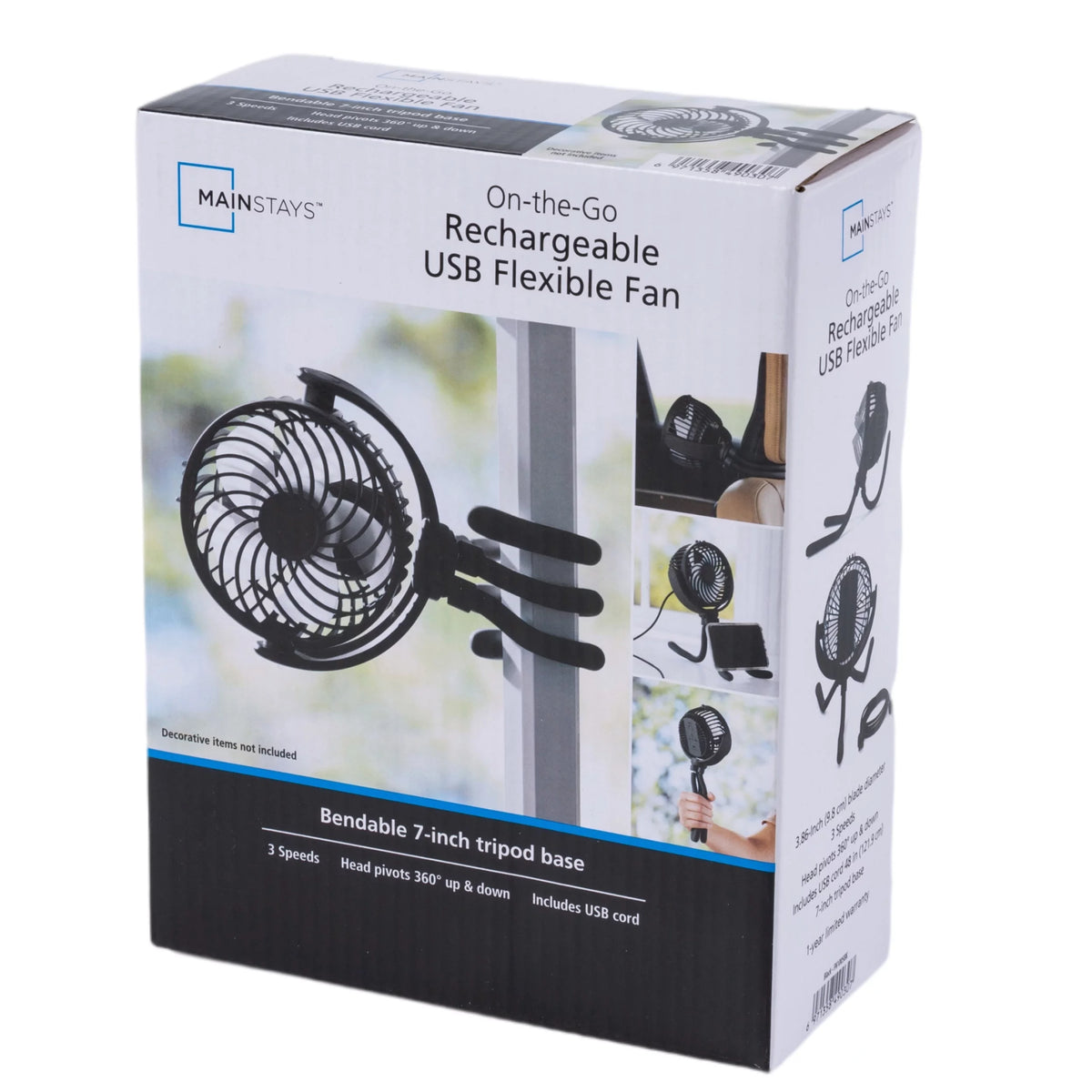 Portable Rechargeable Fan with Flexible Tripod, Black W182654