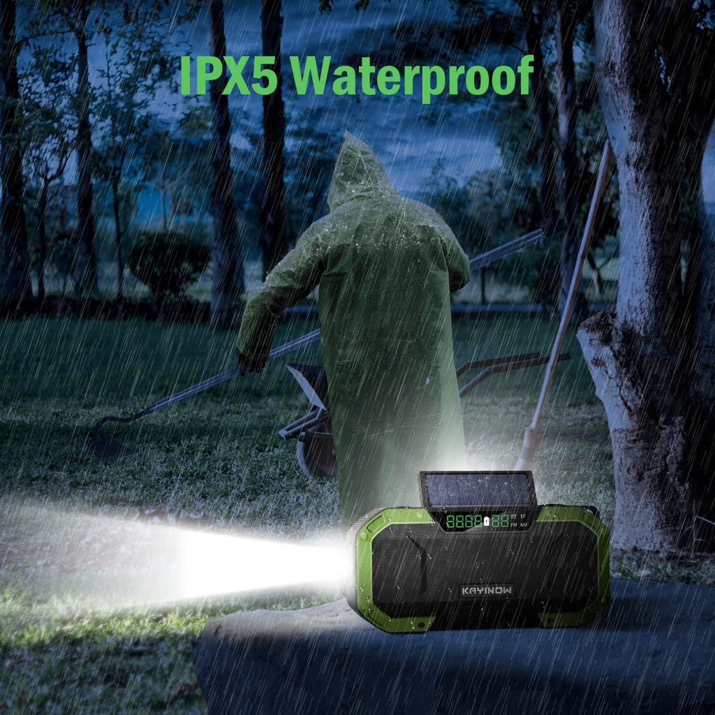 Emergency NOAA Weather Alert Radio with Bluetooth Speaker, IPX5 Waterproof Hand Crank Solar, 5000mAh Battery Backup AM FM, Flashlight, SOS, USB Phone Charger S95947