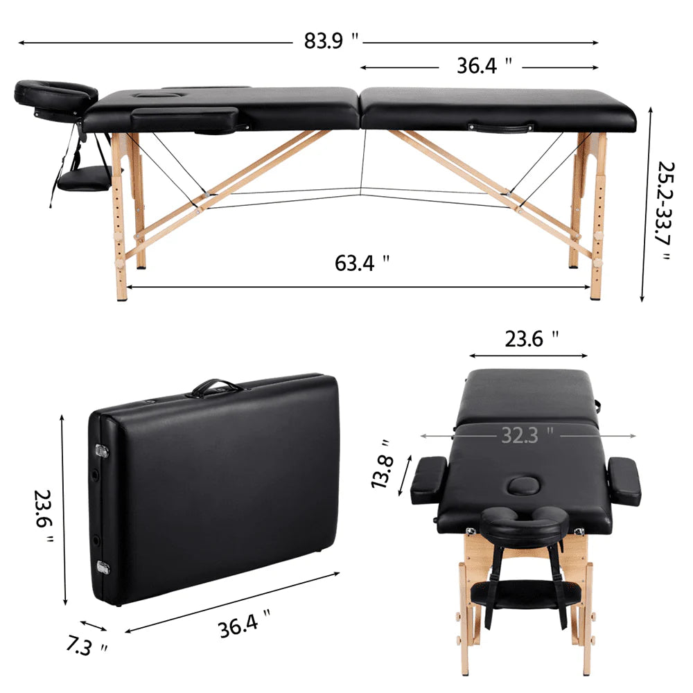 Black Adjustable Folding Massage Bed A813