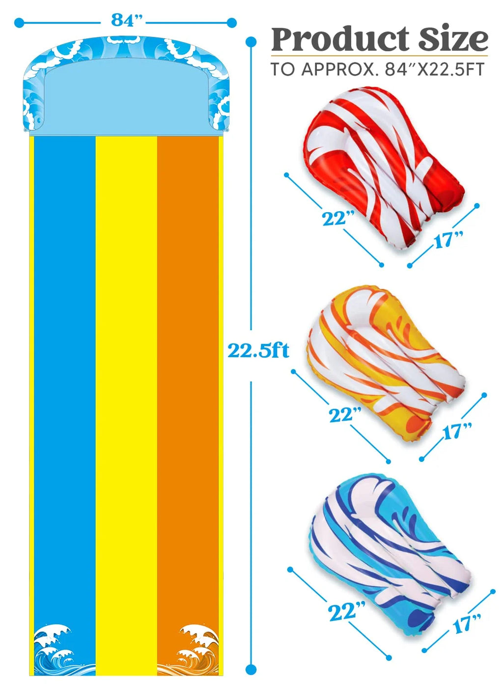 22.5ft Triple Water Slide and 3 Boogie Boards P6553