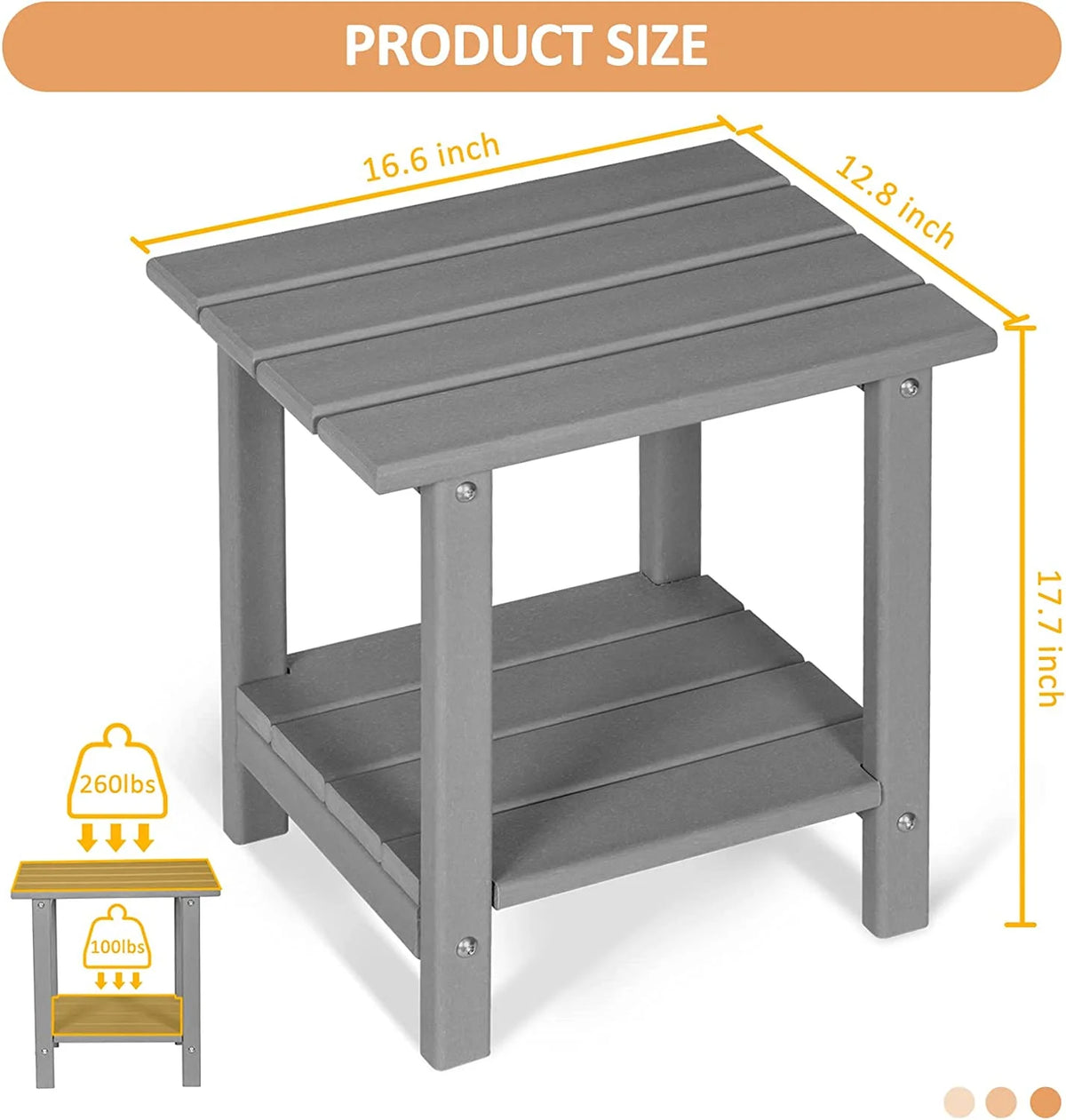 2-Tier HDPE Weather Resistant Round Outdoor Side Table T342