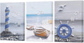 Coastal Beach Lighthouse Sailboat Painting 16x24x3 Panels E9560