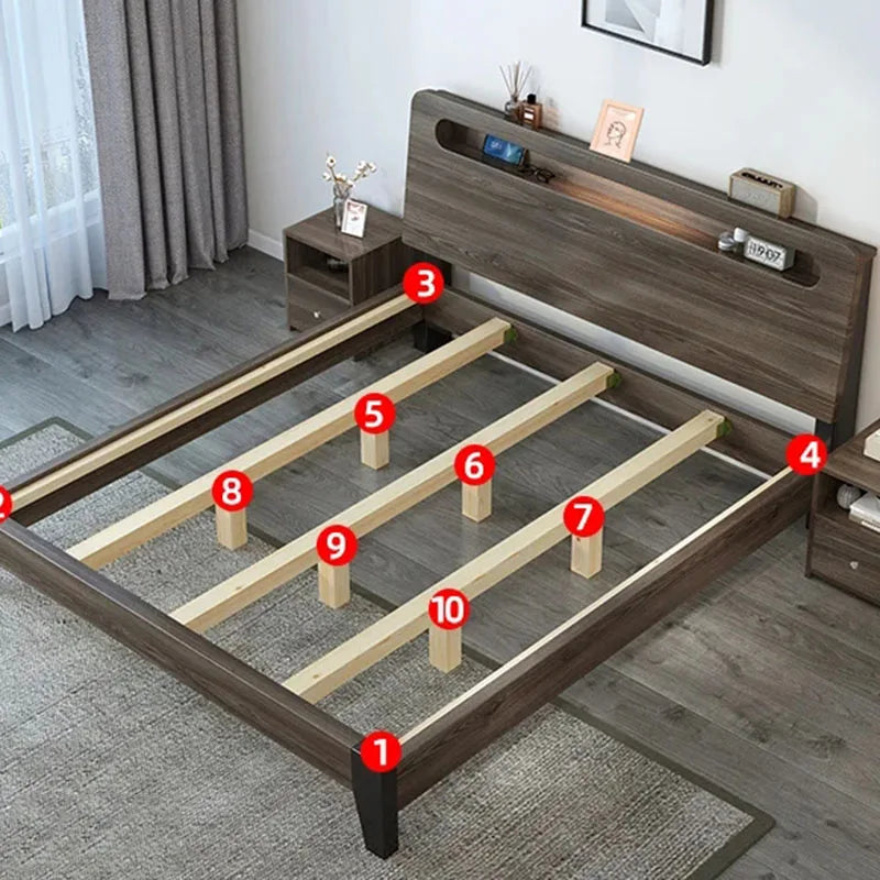 Wooden Frame Bed with Led Light U784390