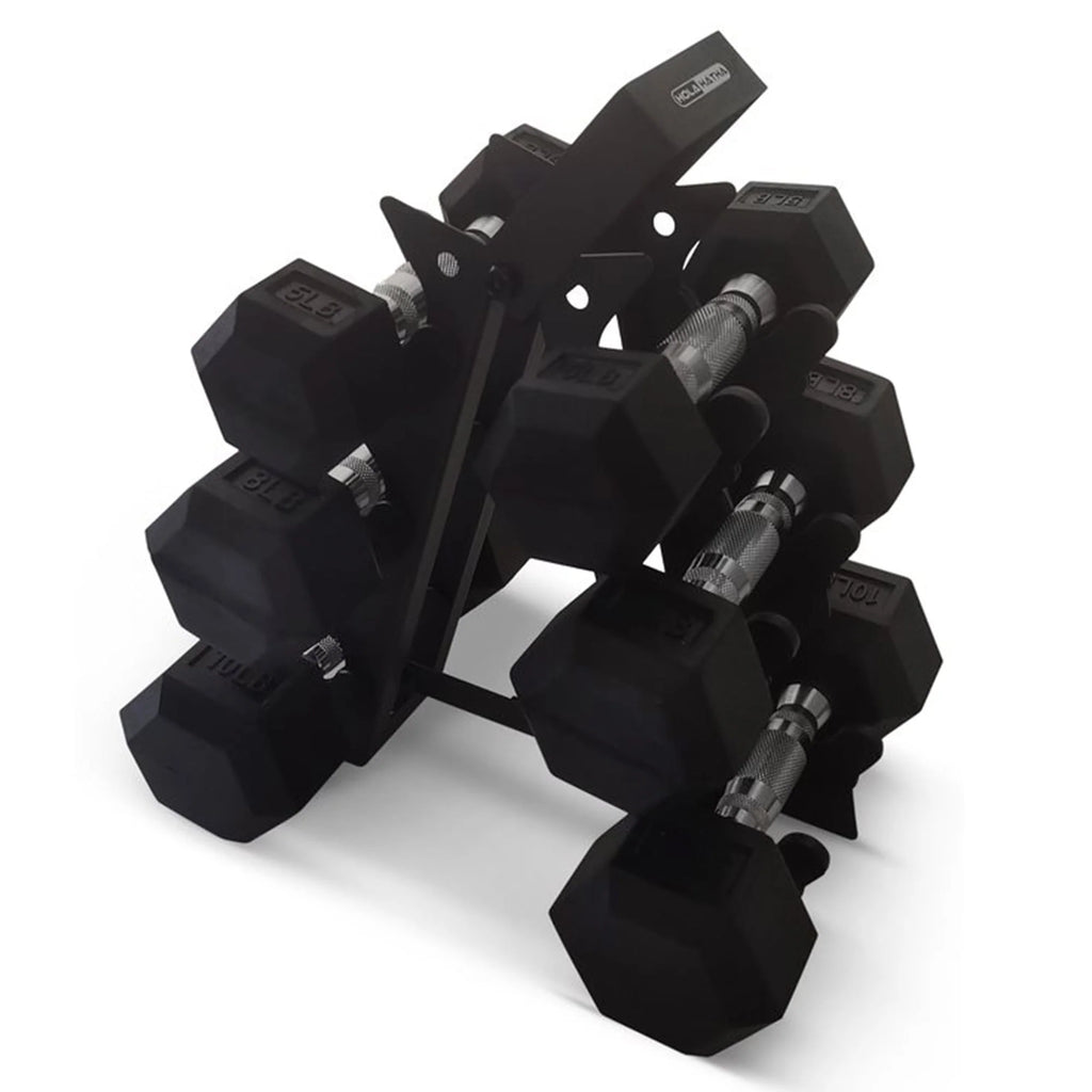 Hexagonal Dumbbell Free Weight Set, 5, 8, & 10 Lbs, Black T1798
