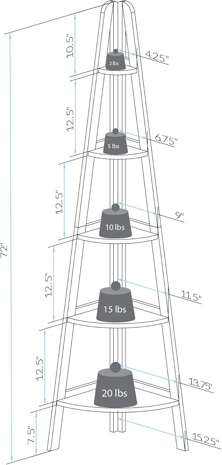 White 5-Shelf Corner Ladder Bookcase Q54632