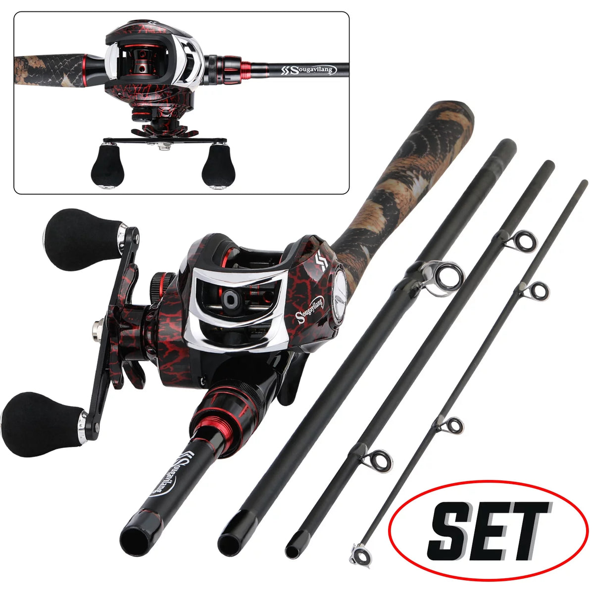 4-Piece Casting Fishing Rod and Baitcasting Reel Combo K878