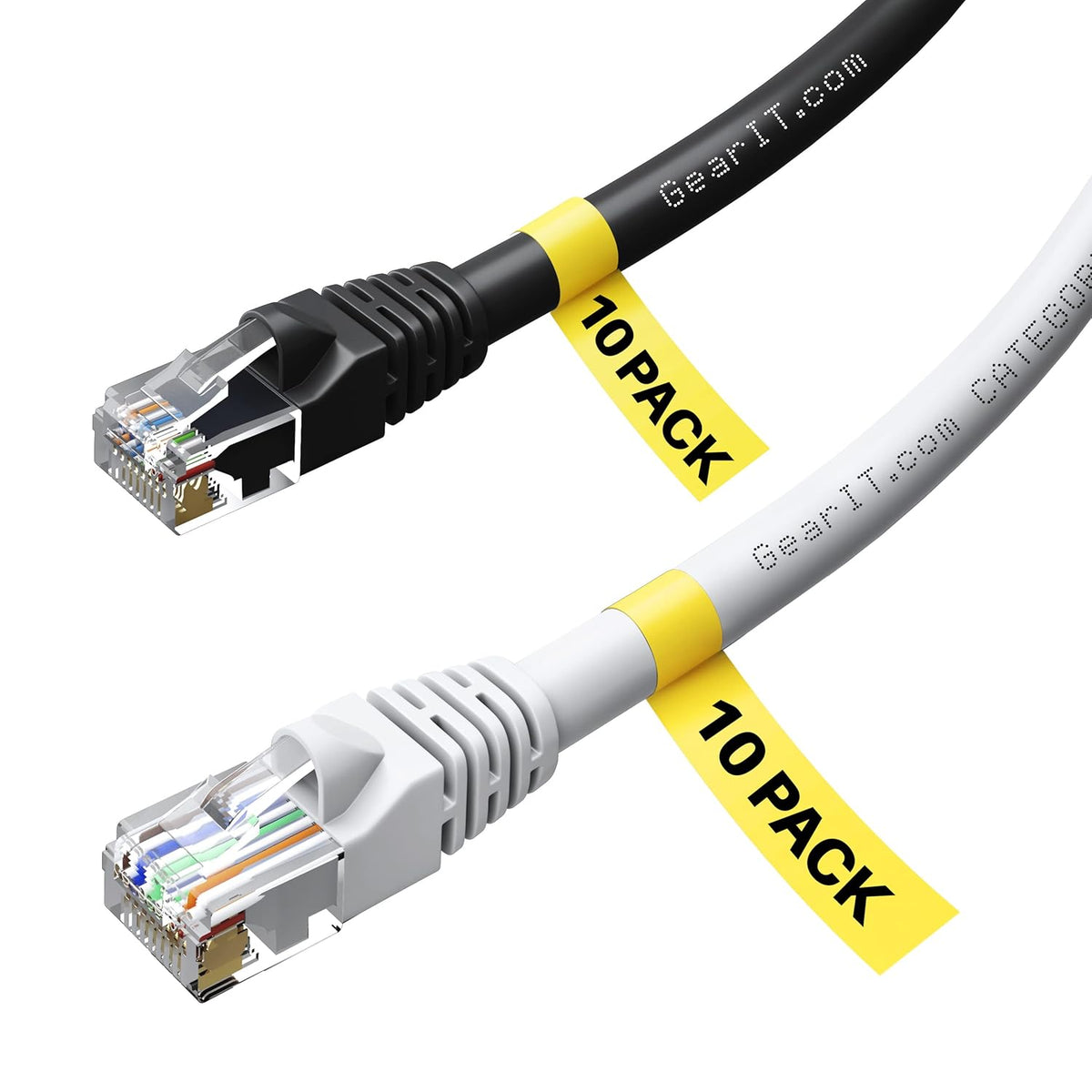 Cat6 Ethernet Cable 25 Feet 10-Pack Black White Pure Copper Z7473
