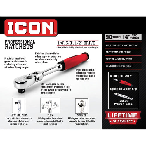 1/4 in. Drive Flex Head Ratchet H28069