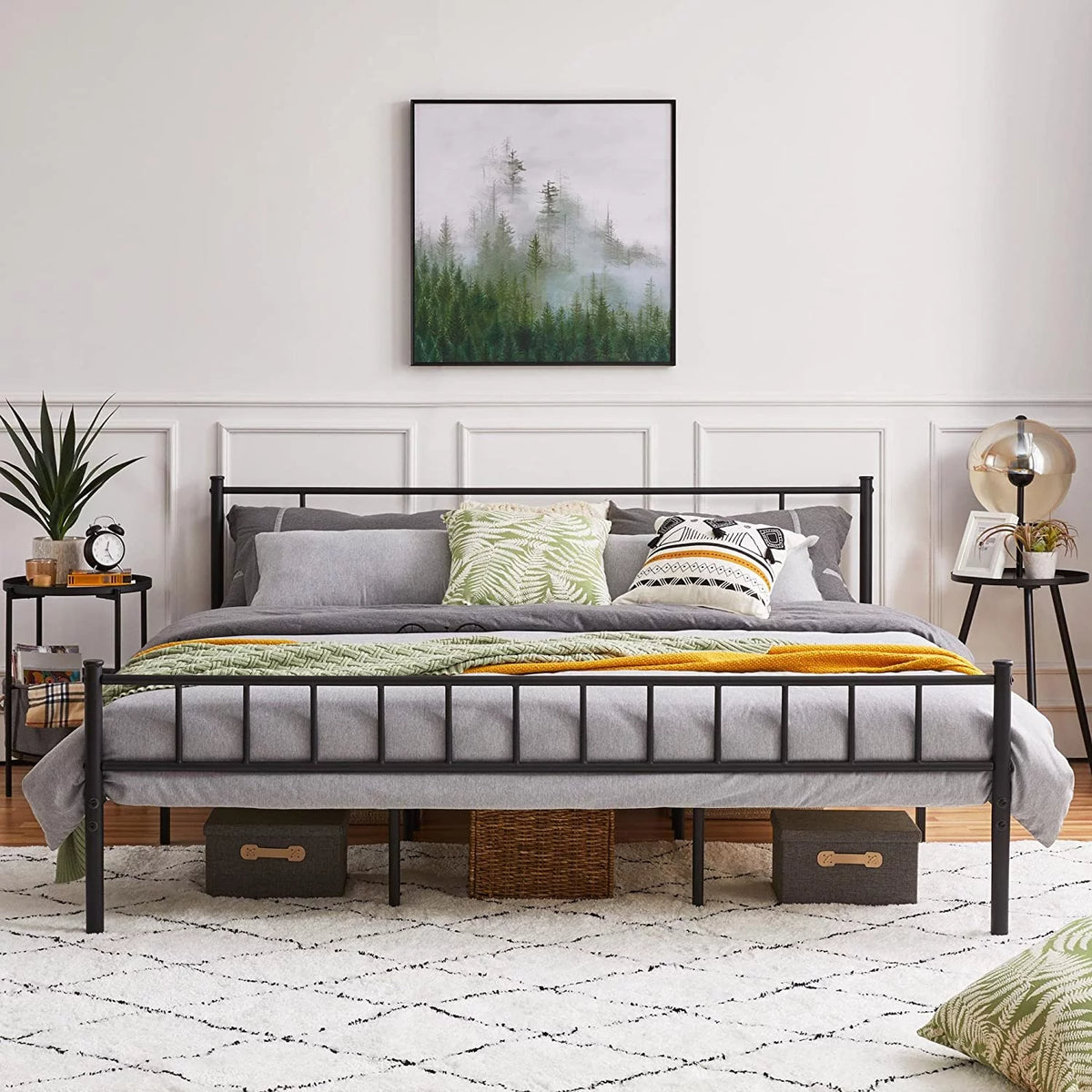 King Size Black Metal Bed Frame with Headboard and Footboard X7253