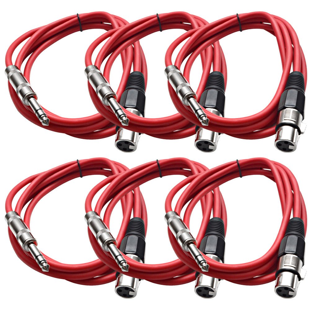 6 Pack of 25 Ft XLR Female to 1/4 TRS Patch Cable K130