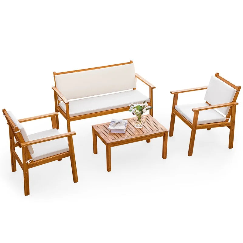 4 Pc Acacia Patio Furniture Set with Cushion and Table L343