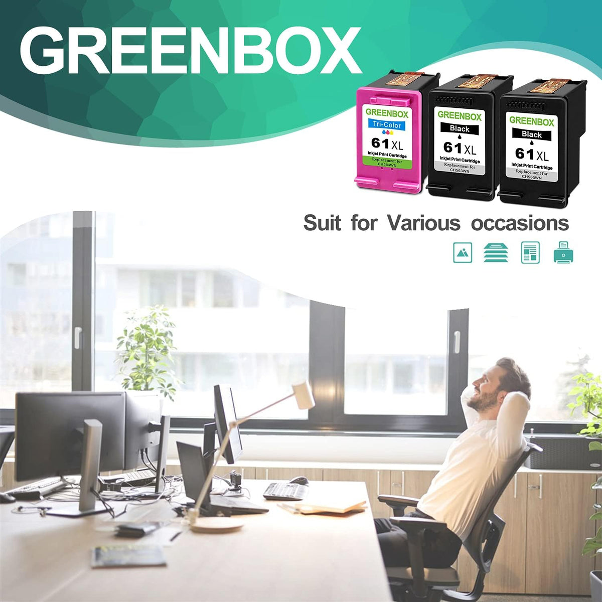 Remanufactured Ink Cartridge 61 Replacement 2 Black 1 Tri-Color R61050