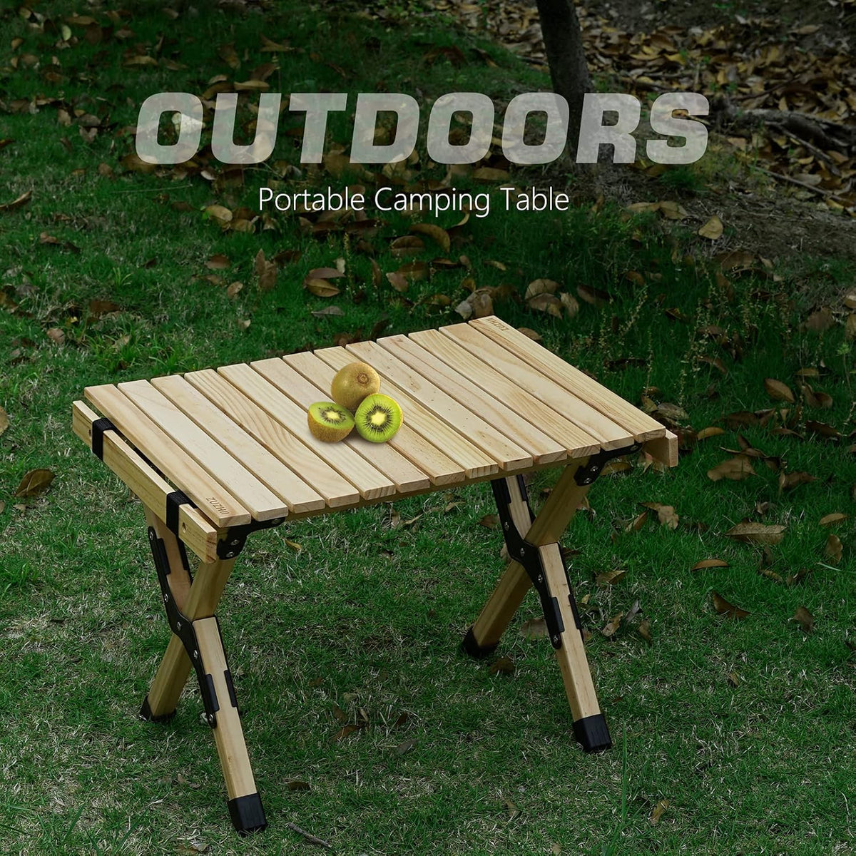 2ft Low Height Portable Folding Wooden Camping Table with Carry Bag G194384