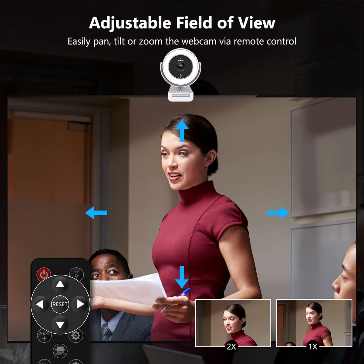 1080P Zoomable Webcam with Remote Control, Privacy Cover, White I184