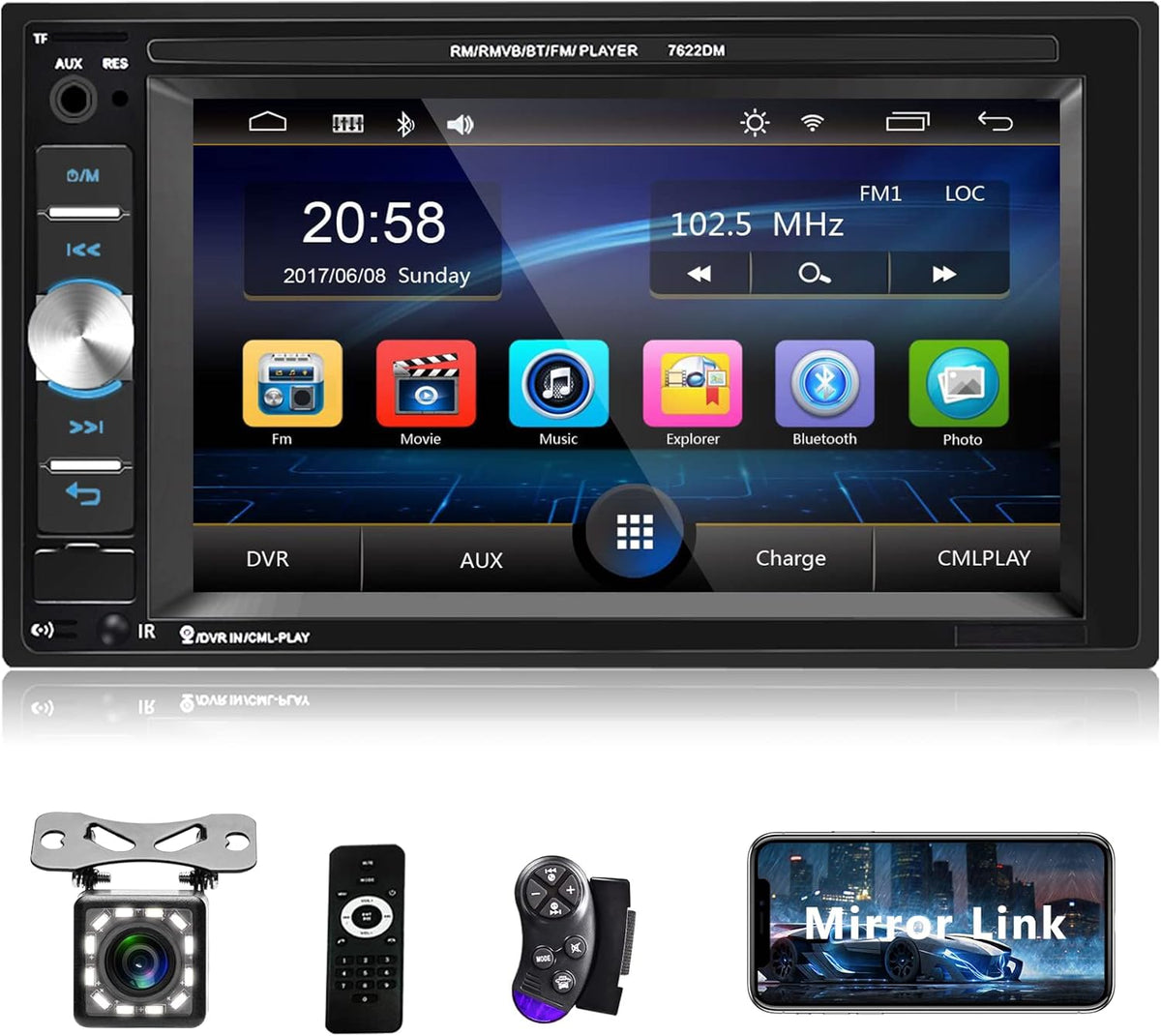 6.2 Inch Touch Screen Double Din Car Radio with Bluetooth and Backup Camera E561