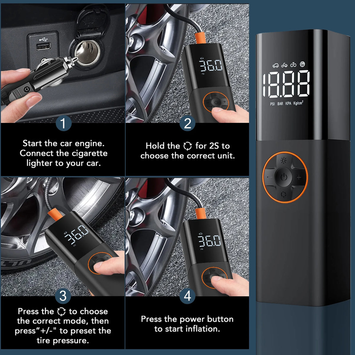 Portable Cordless 150PSI Tire Inflator K7536
