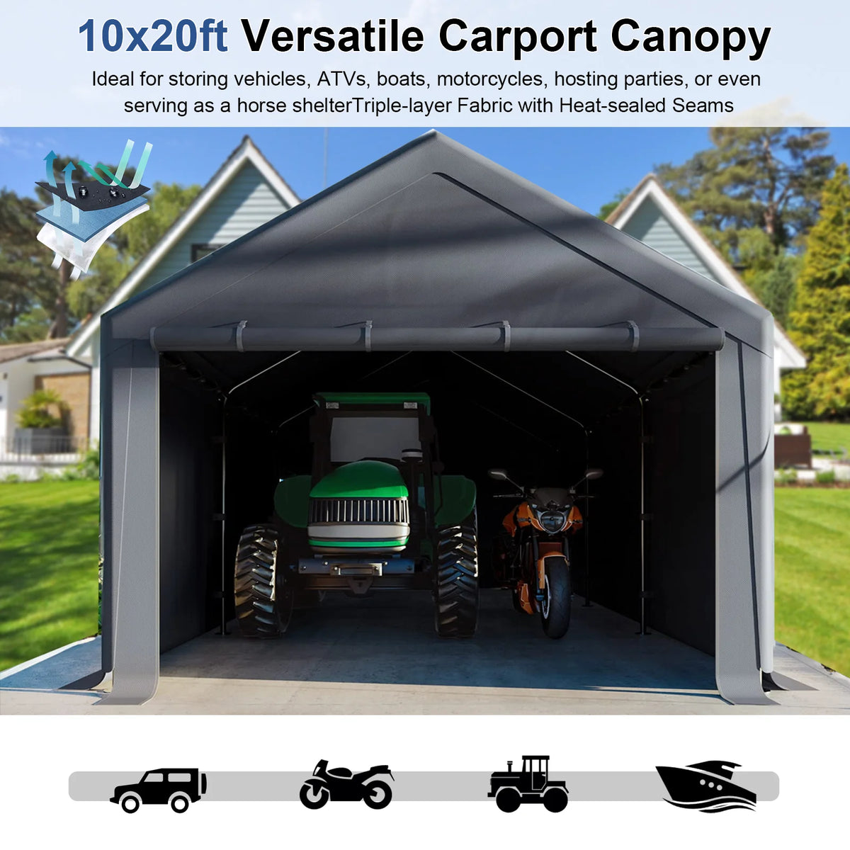 10 x 20 ft Outdoor Canopy Carport H42376