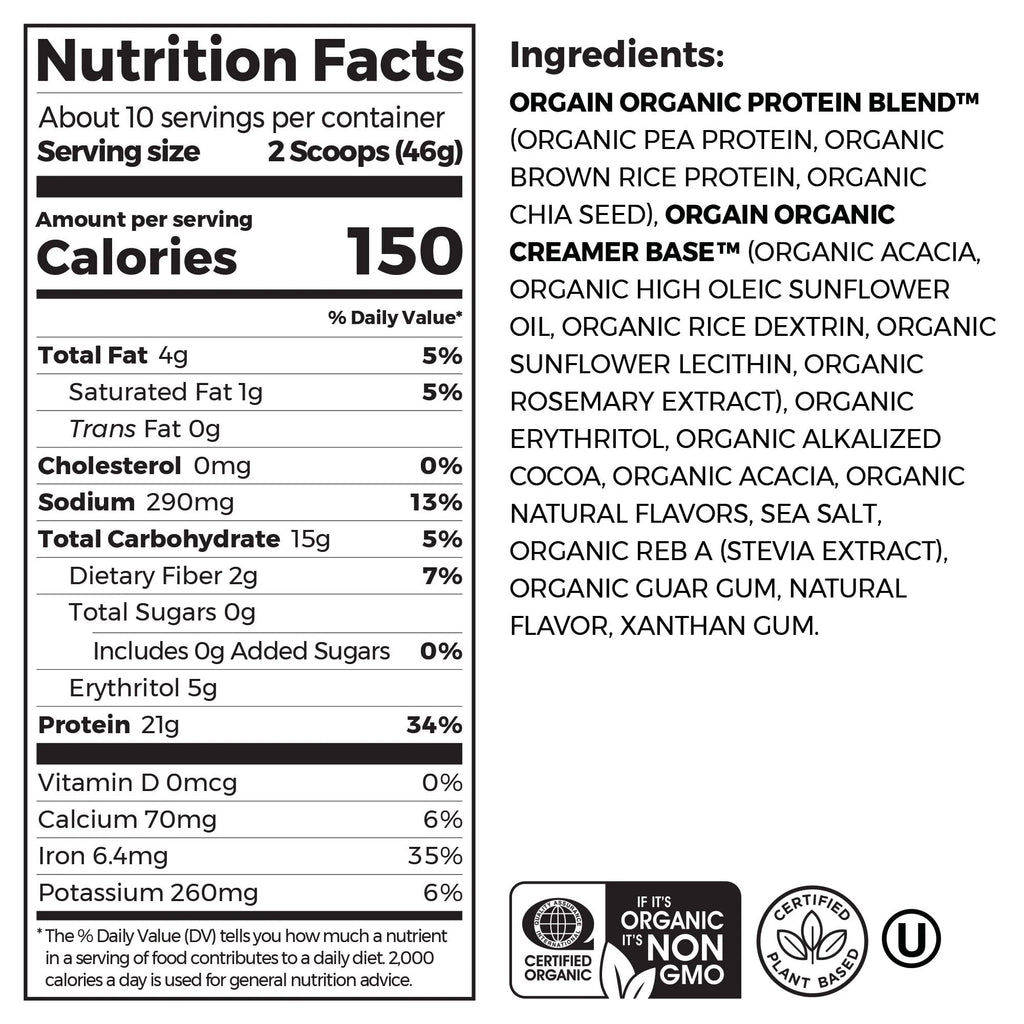 Organic Vegan 21g Protein Powder Creamy Chocolate Fudge 1.02lb N727